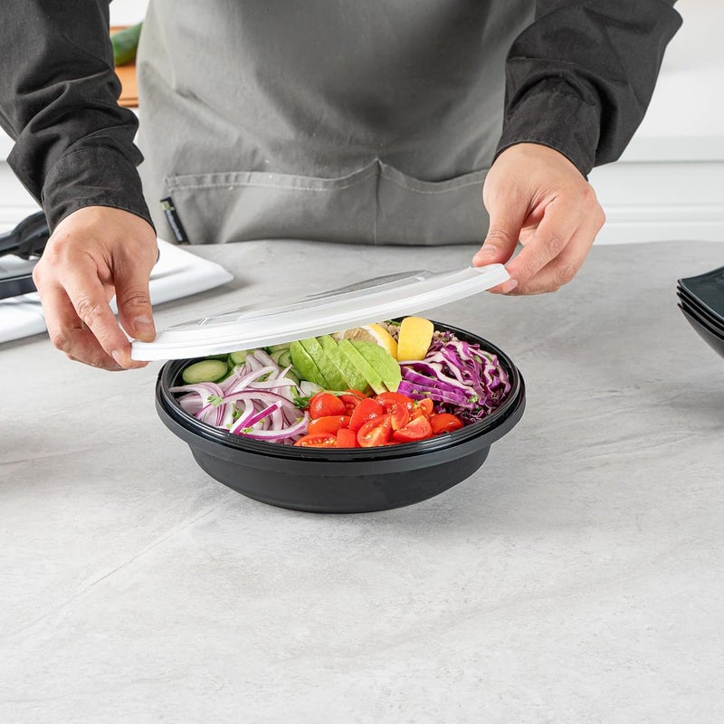 RestaurantwareCater Tek 51 Ounce Serving Bowls 100 Disposable Bowls With Lids  Microwavable Freezable Black Plastic Catering Bowls Round Ideal For Soups Stews Salads Chilli Or Noodles - Image 5