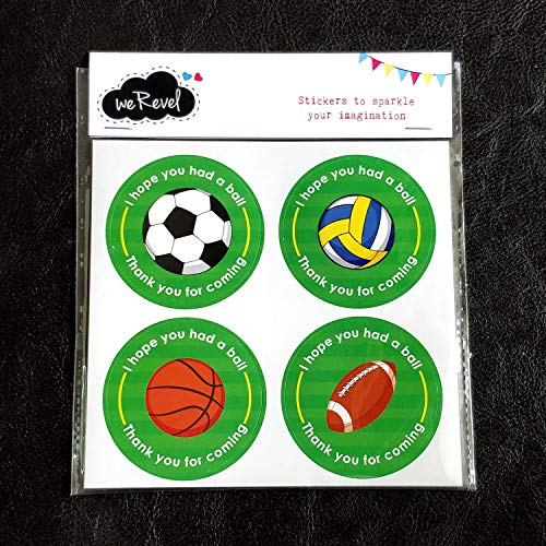 weRevel Sports Ball Theme Thank You Party Stickers, 40 Count, 2 Inches, Round, 4 Unique Designs - Image 2