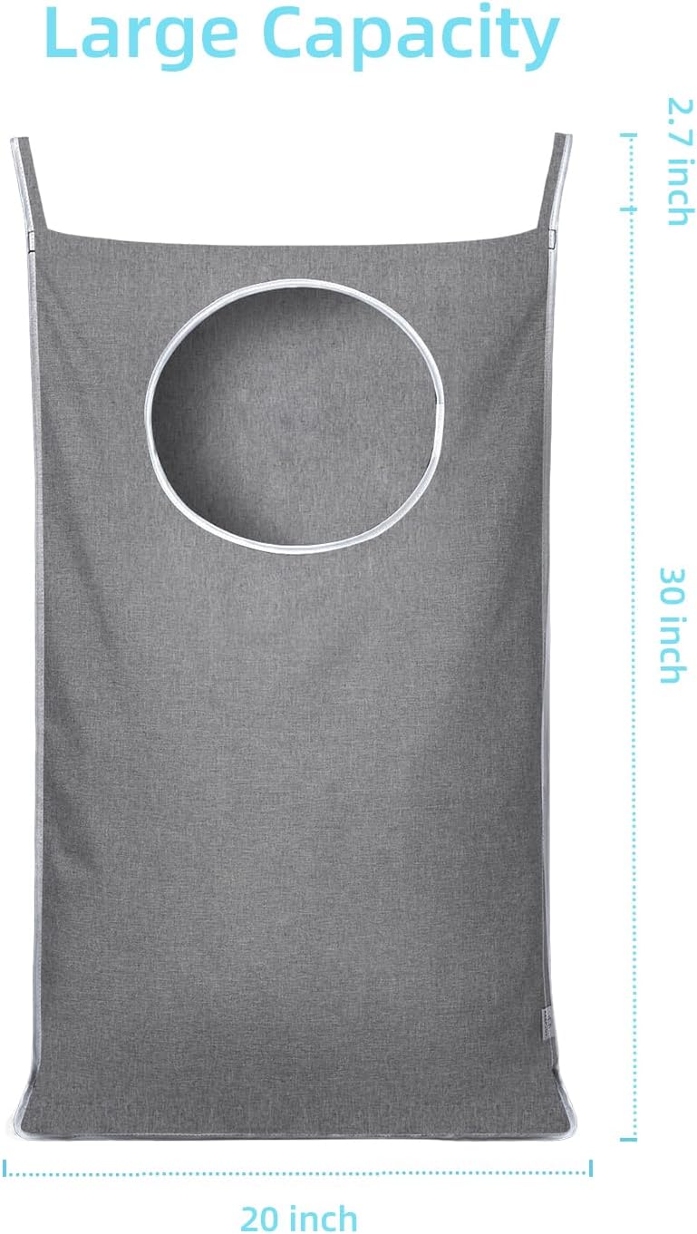 Keepjoy Hanging Laundry Hamper Bag with 2 Different Types of Hooks, Size 20 x 30 Inch Door Laundry Hamper Storage Bag for Dirty Clothes, Blankets, and Toys (Grey, 1-Pack) - Image 2