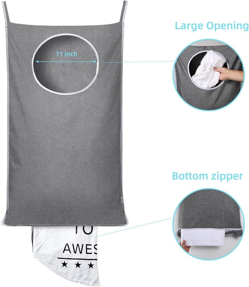 Keepjoy Hanging Laundry Hamper Bag with 2 Different Types of Hooks, Size 20 x 30 Inch Door Laundry Hamper Storage Bag for Dirty Clothes, Blankets, and Toys (Grey, 1-Pack) - Image 5