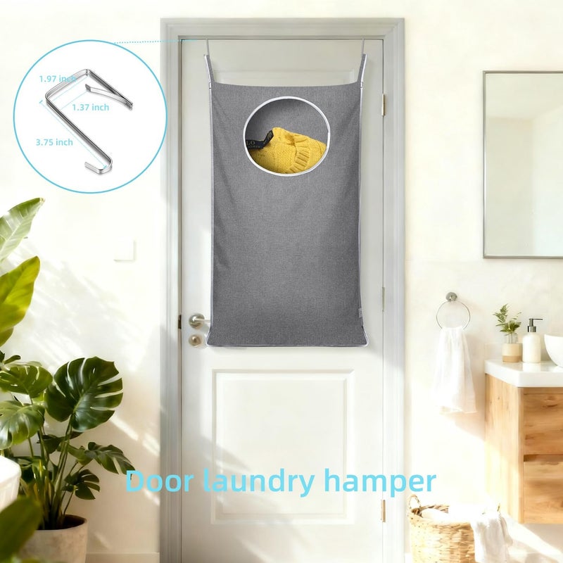 Keepjoy Hanging Laundry Hamper Bag with 2 Different Types of Hooks, Size 20 x 30 Inch Door Laundry Hamper Storage Bag for Dirty Clothes, Blankets, and Toys (Grey, 1-Pack) - Image 3