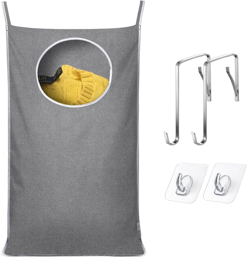 Keepjoy Hanging Laundry Hamper Bag with 2 Different Types of Hooks, Size 20 x 30 Inch Door Laundry Hamper Storage Bag for Dirty Clothes, Blankets, and Toys (Grey, 1-Pack) - Image 1