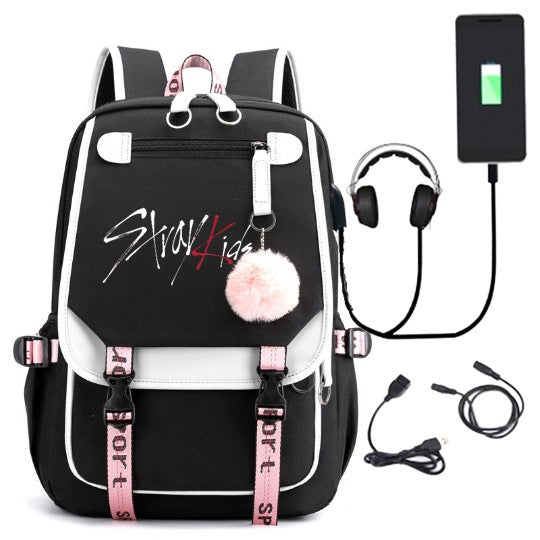 Stray Kids Backpack Unisex Large Capacity Black 
