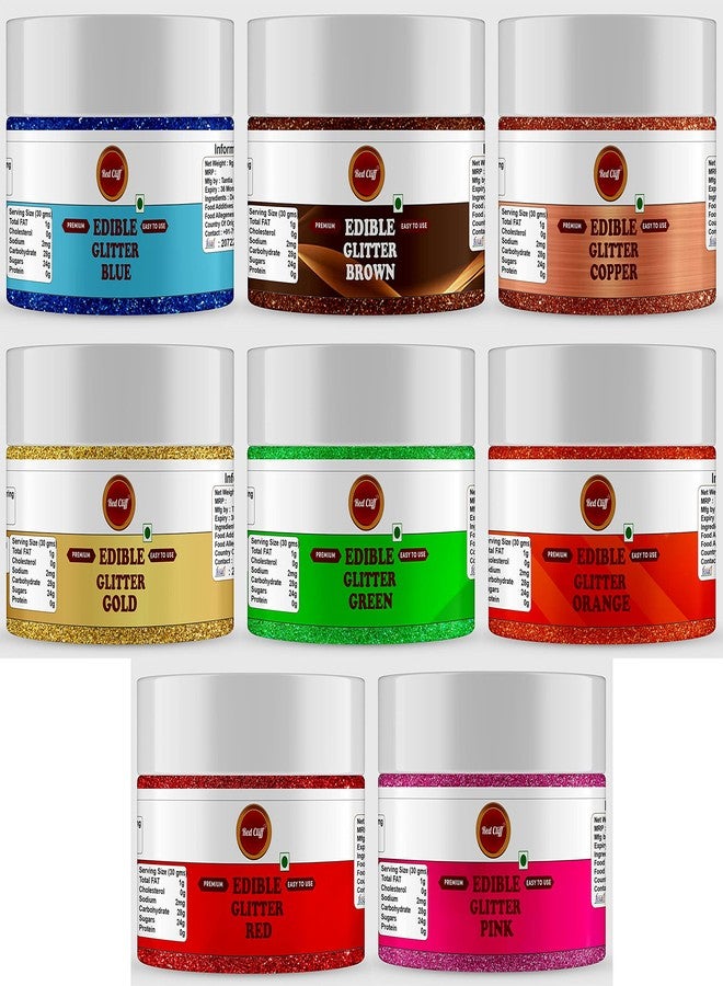 RED CLIFF Premium Edible Glitter - Combo Pack of 8 | Metallic Glitter Ideal for Cake Icing Decoration & Garnishing | 9g | (Edible Glitters | 9gX8 |) - Image 1