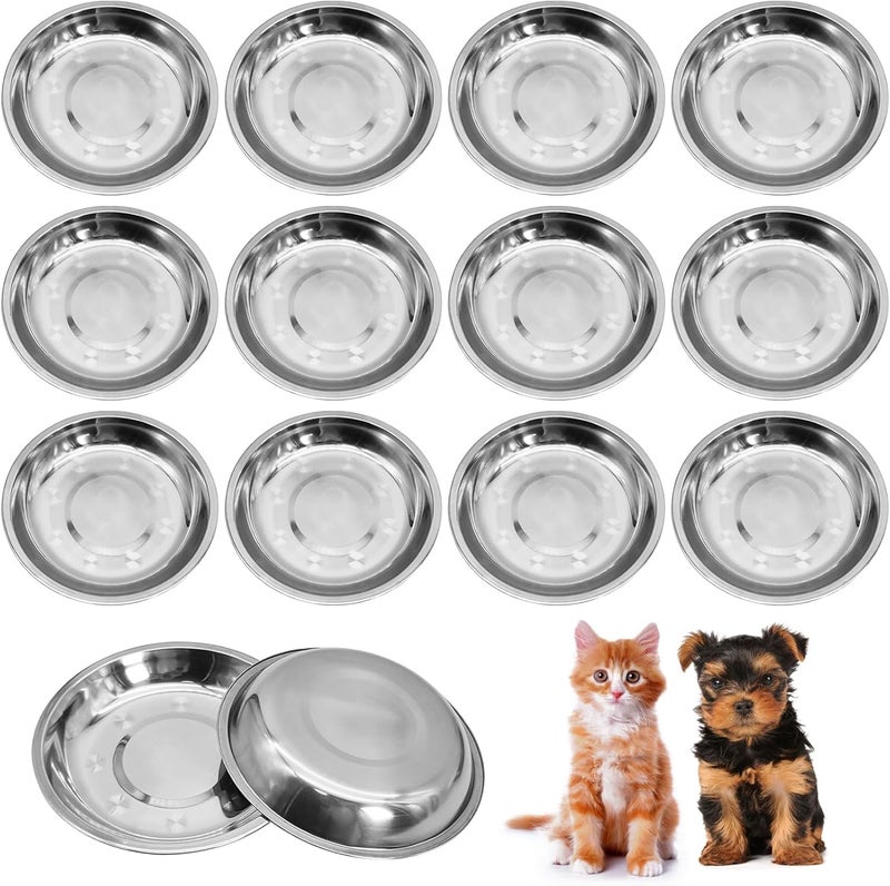 Kathson Shallow Stainless Steel Cat Bowls 12 Pcs Whisker Fatigue Cat Dishes Flat Dog Feeding Saucers Pet Food and Water Plate Set for Kitten Puppy and Other Small Animals (6.3 Inch Dia.) - Image 1