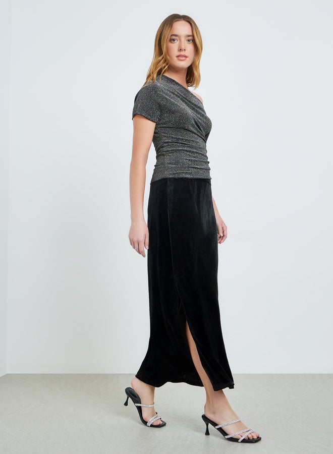 Take Two Black Velvet Bodycon Midi Skirt - Image 1