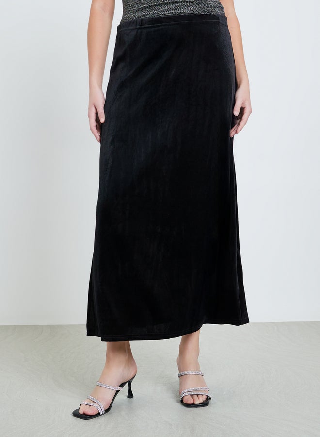 Take Two Black Velvet Bodycon Midi Skirt - Image 3