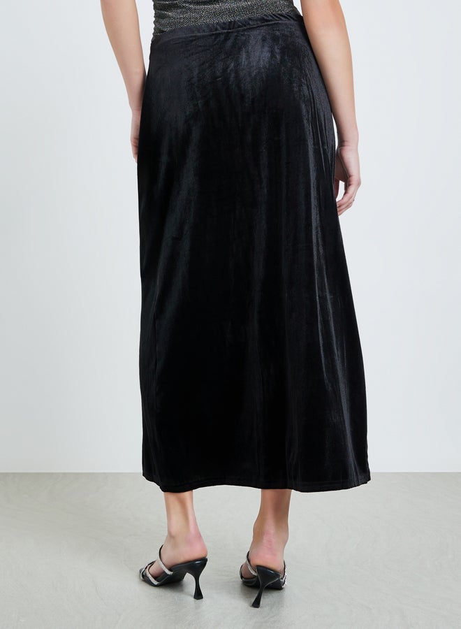 Take Two Black Velvet Bodycon Midi Skirt - Image 5