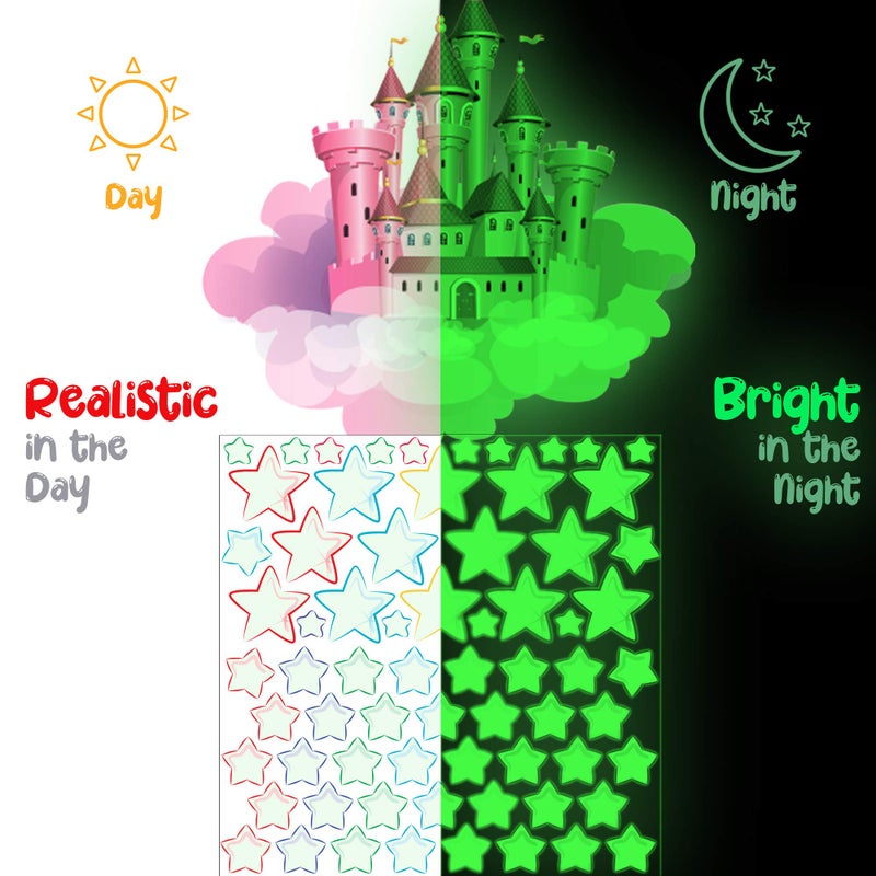 MAFOX Glow in The Dark Stars, Glowing Unicorn Sets with Castle Moon and Rainbow Wall Decals for Kids Bedding Room, Great for Birthday Gift Wall Mural Stickers for Girls and Boys - Image 3