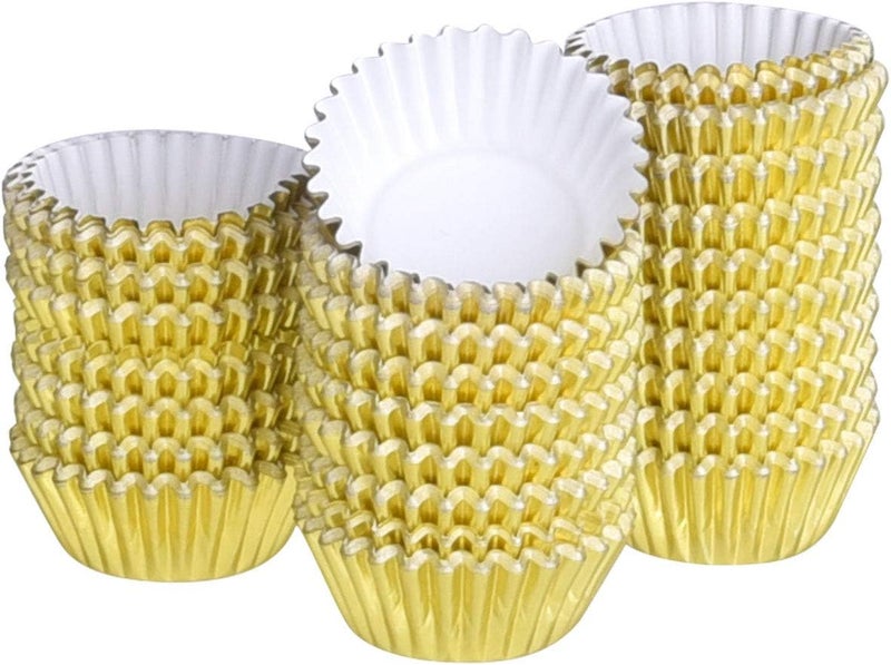 Tuparka 500 Pcs Gold Mini Metallic Foil Cupcake Liners Baking Muffin Paper Cups Cases, Bottom 3.2cm Dia - Image 1