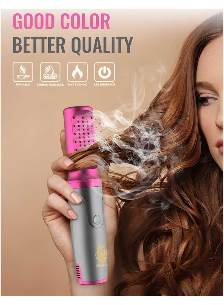 Bakhoor Rechargeable Hair Incense Burner  Portable Comb Oud Bakhoor Holder Electric Aromatherapy Machine Ideal for home, Office and Car (Pink) - Image 2