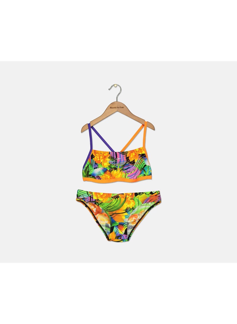speedo Flipturns Funk Burst Two Piece Crossback Swimsuit, Orange Combo  - Image 1