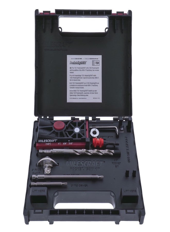 مايلكرافت طقم أدوات حفر الجيب 200 XT من مايلز كرافت 7331، ثنائي/ثنائي. سهل الاستخدام، مزود بدليل حفر الجيب، وأداة تثبيت براغي مع جميع الملحقات، ومشبك بوصتين للنجارة. - Image 4