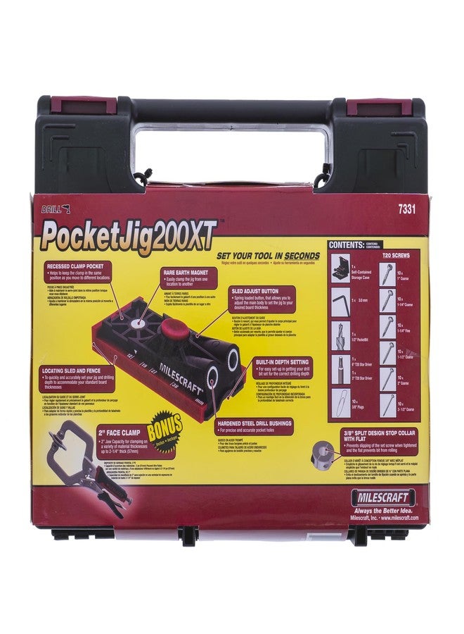 مايلكرافت طقم أدوات حفر الجيب 200 XT من مايلز كرافت 7331، ثنائي/ثنائي. سهل الاستخدام، مزود بدليل حفر الجيب، وأداة تثبيت براغي مع جميع الملحقات، ومشبك بوصتين للنجارة. - Image 3