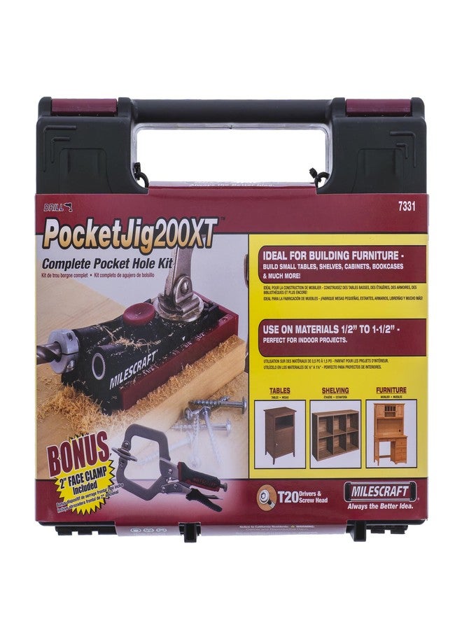 مايلكرافت طقم أدوات حفر الجيب 200 XT من مايلز كرافت 7331، ثنائي/ثنائي. سهل الاستخدام، مزود بدليل حفر الجيب، وأداة تثبيت براغي مع جميع الملحقات، ومشبك بوصتين للنجارة. - Image 2