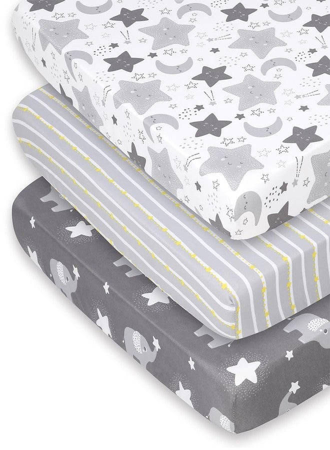 The Peanut Shell The Peanutshell Mini Crib Fitted Sheets Set, Playard, Pack Play Sheets, Playpen, Elephant Stars - Image 1