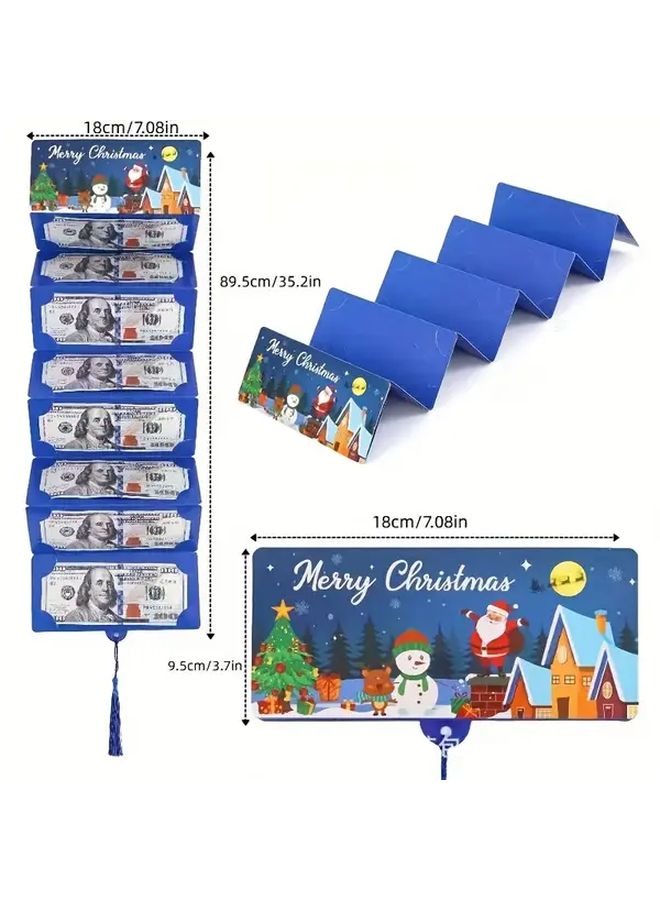Blue Christmas Cash And Gift Card Holder With Santa Snowflake Tree Design - Image 1