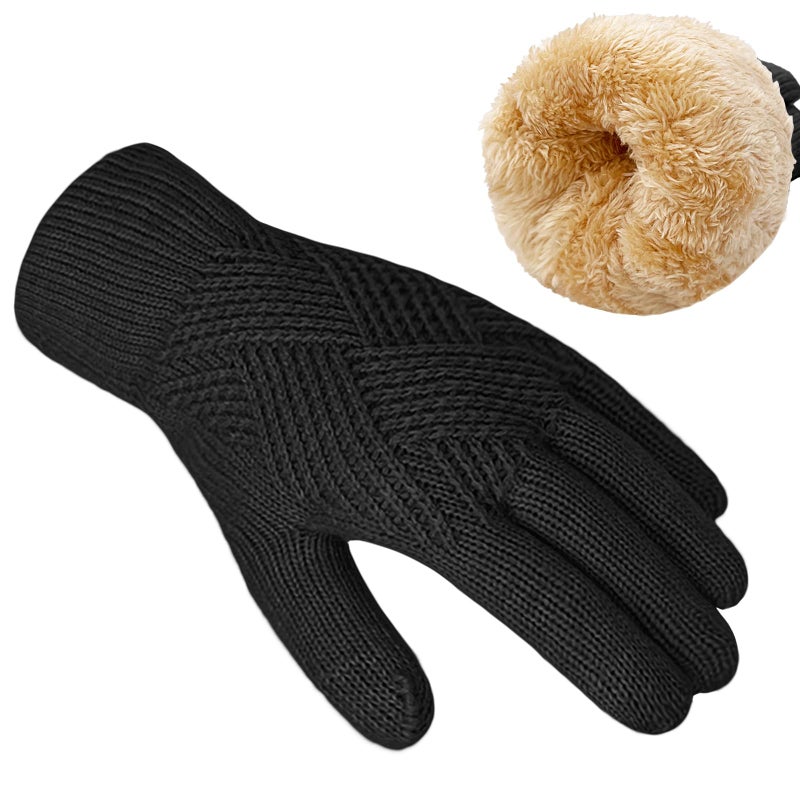 YUHAN PRETTY Winter Gloves for Women Touch Screen Ladies Thermal Fleece Warm knit Wool Snow Gloves for Cold Weather(Black) - Image 1