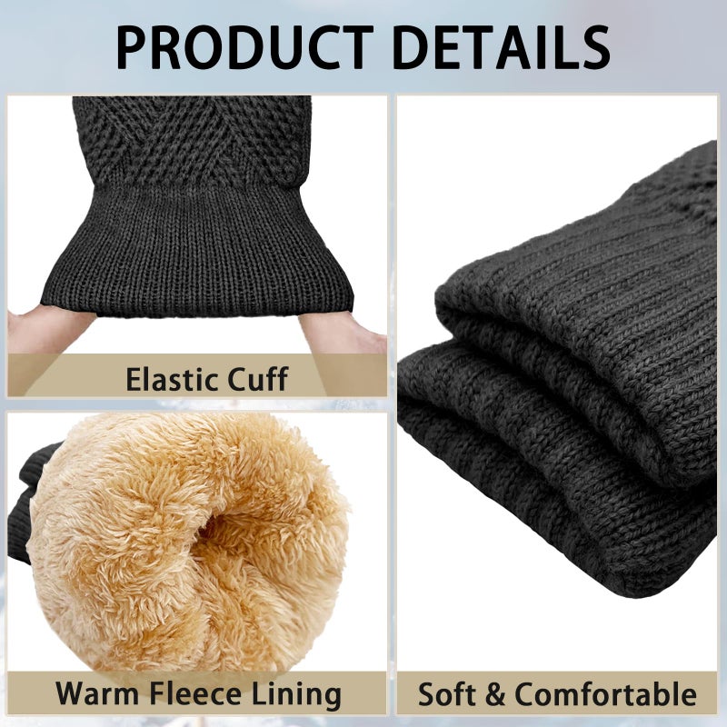 YUHAN PRETTY Winter Gloves for Women Touch Screen Ladies Thermal Fleece Warm knit Wool Snow Gloves for Cold Weather(Black) - Image 3