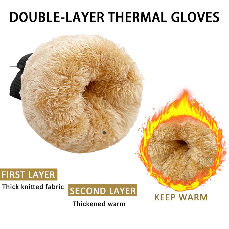 YUHAN PRETTY Winter Gloves for Women Touch Screen Ladies Thermal Fleece Warm knit Wool Snow Gloves for Cold Weather(Black) - Image 5