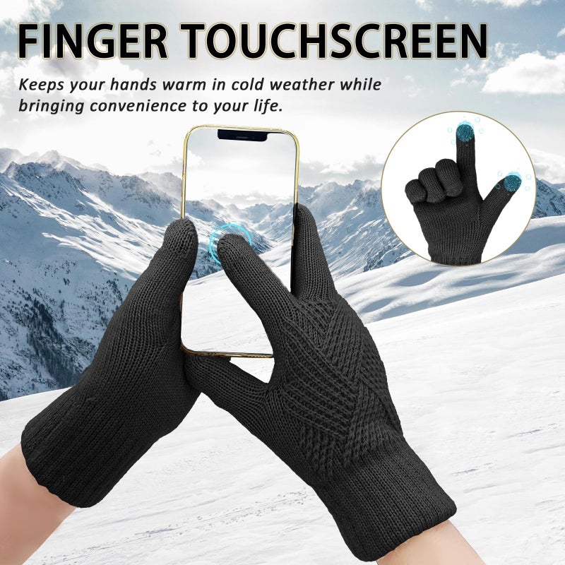 YUHAN PRETTY Winter Gloves for Women Touch Screen Ladies Thermal Fleece Warm knit Wool Snow Gloves for Cold Weather(Black) - Image 2
