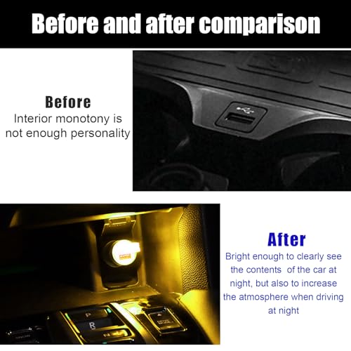Sylvil 2 PCS USB LED Car Interior Atmosphere Lamp, Portable Mini LED Night Light, Plug-in USB Interface Trunk Ambient Lighting Kit, Universal Interior Car Accessories (Yellow) - Image 5