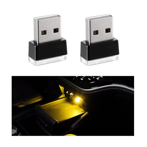 Sylvil 2 PCS USB LED Car Interior Atmosphere Lamp, Portable Mini LED Night Light, Plug-in USB Interface Trunk Ambient Lighting Kit, Universal Interior Car Accessories (Yellow) - Image 1