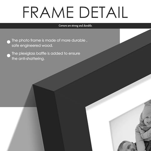 DUENPY 12x16 Collage Picture Frame 5x7 Collage Picture Frame, Displays Four 5x7 inch Photos, Wall Decor Wall Hanging or Tabletop, Black Mat. - Image 3