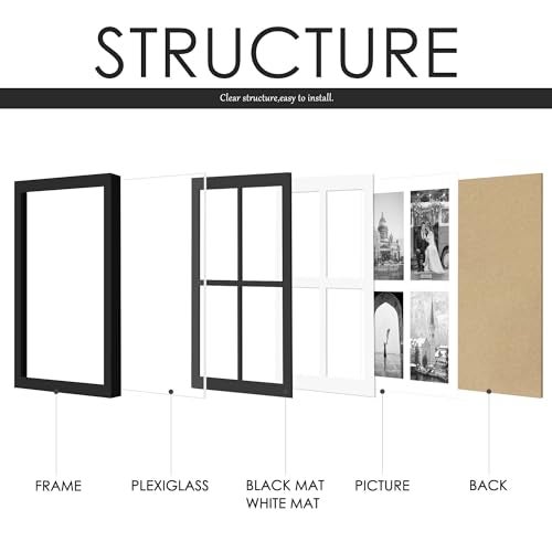 DUENPY 12x16 Collage Picture Frame 5x7 Collage Picture Frame, Displays Four 5x7 inch Photos, Wall Decor Wall Hanging or Tabletop, Black Mat. - Image 5