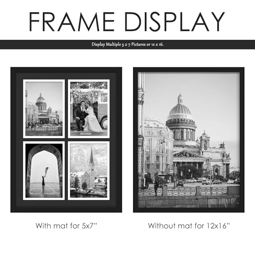 DUENPY 12x16 Collage Picture Frame 5x7 Collage Picture Frame, Displays Four 5x7 inch Photos, Wall Decor Wall Hanging or Tabletop, Black Mat. - Image 2