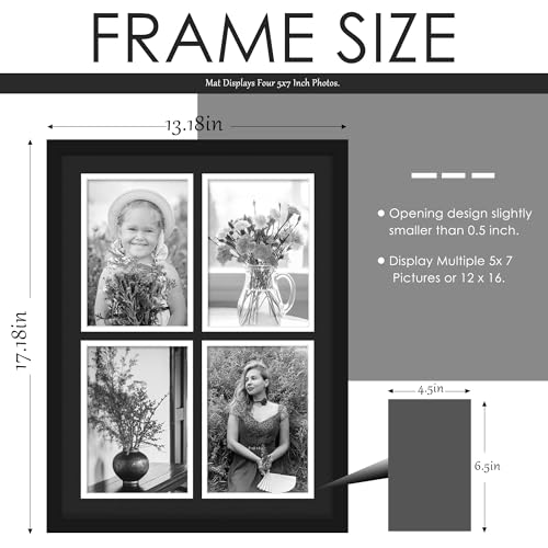 DUENPY 12x16 Collage Picture Frame 5x7 Collage Picture Frame, Displays Four 5x7 inch Photos, Wall Decor Wall Hanging or Tabletop, Black Mat. - Image 4