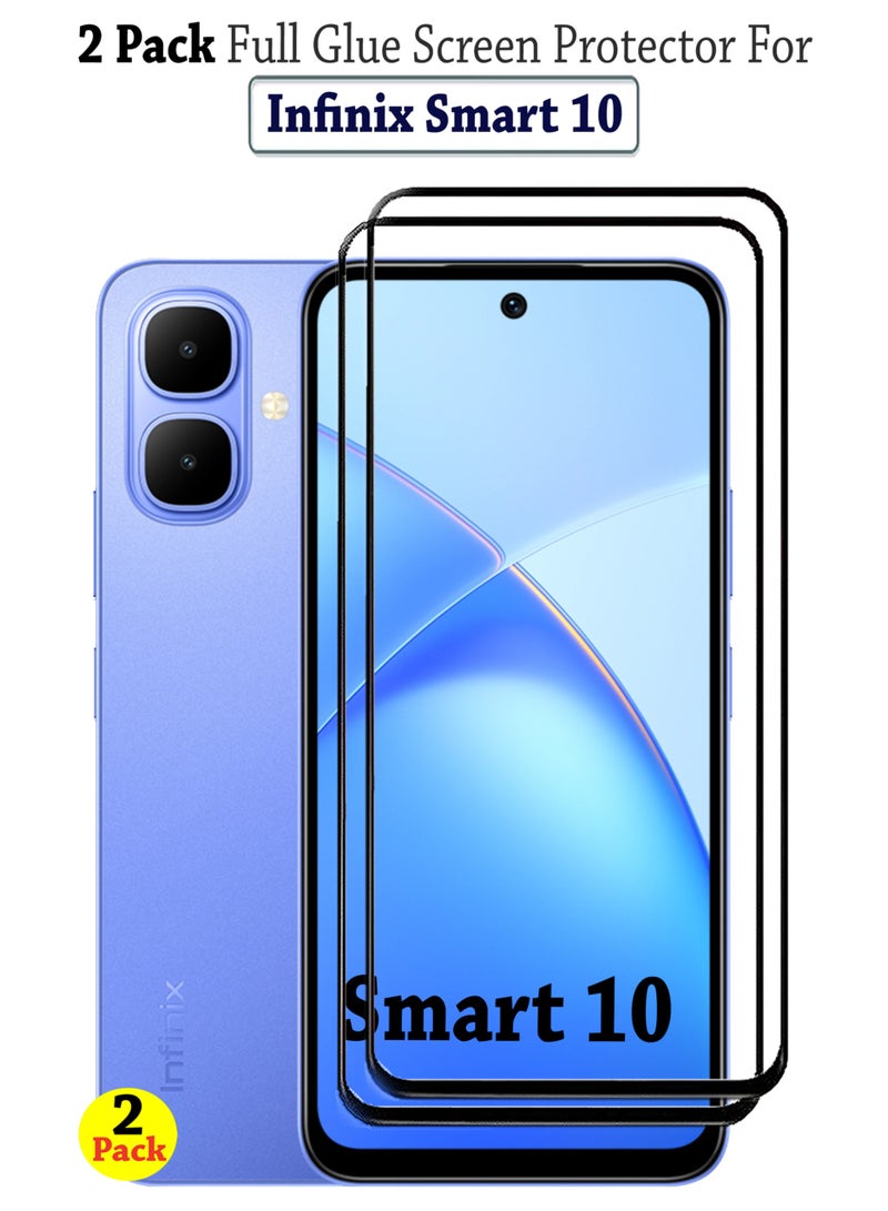2 Pack Screen Protector for Infinix Smart 10 | Tempered Glass Available in Combo Pack Compatible with Infinix Smart 10 | Screen Protector Full HD Quality Tempered Glass Anti-Scratch Edge to Edge Coverage with Easy Installation Kit - Black  - Image 1