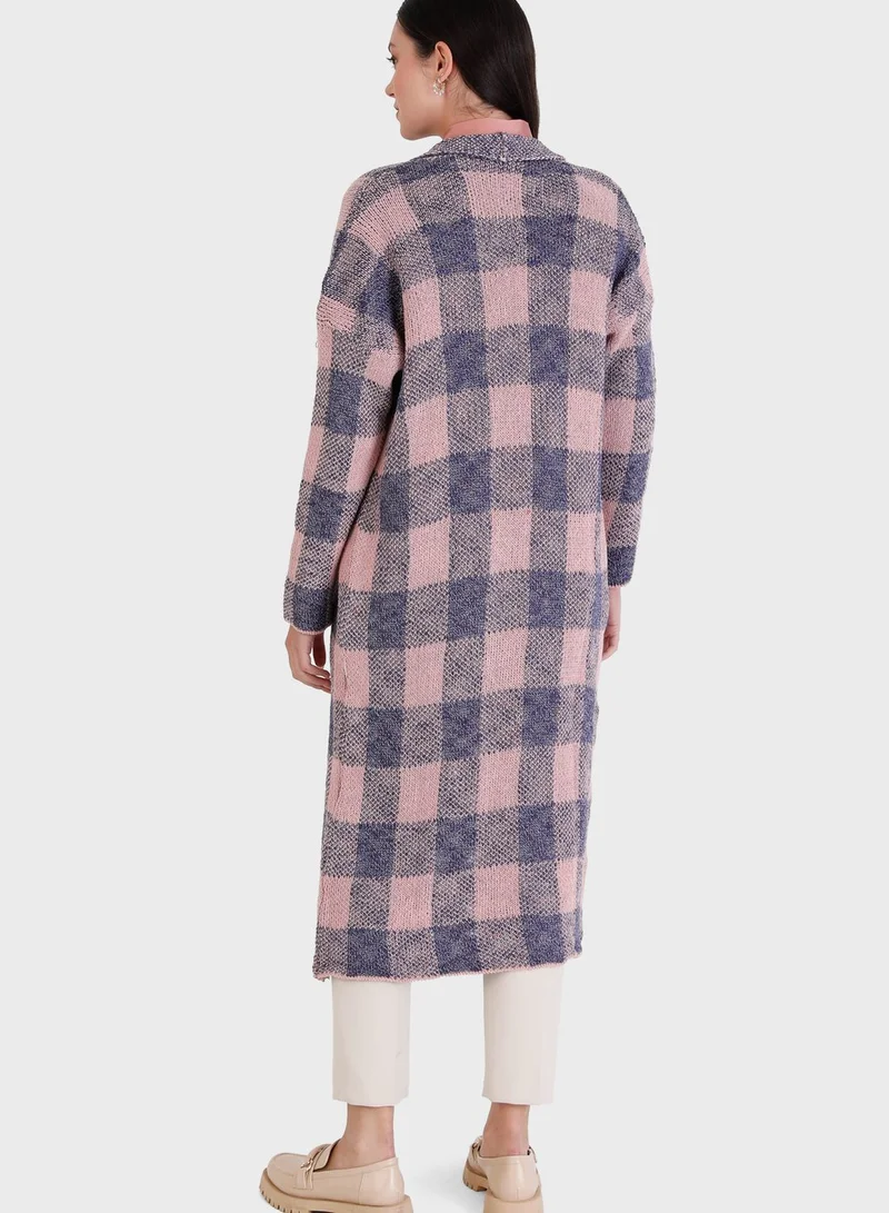 Tavin by Modanisa Checked Longline Cardigan