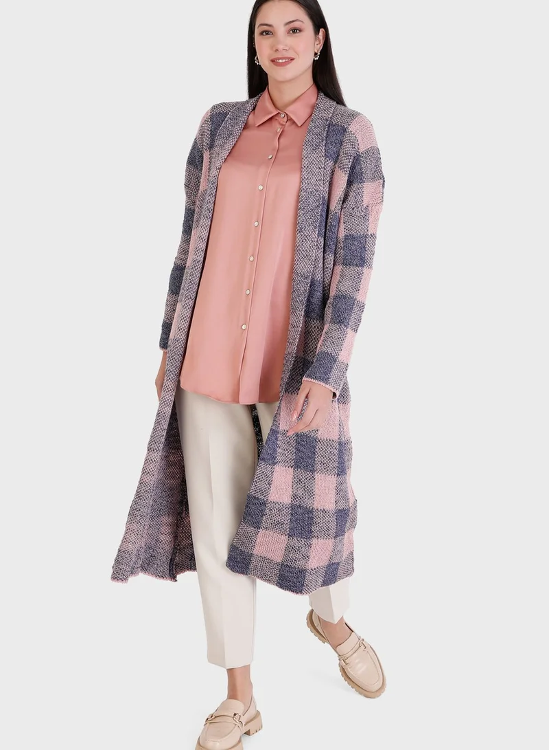 Tavin by Modanisa Checked Longline Cardigan
