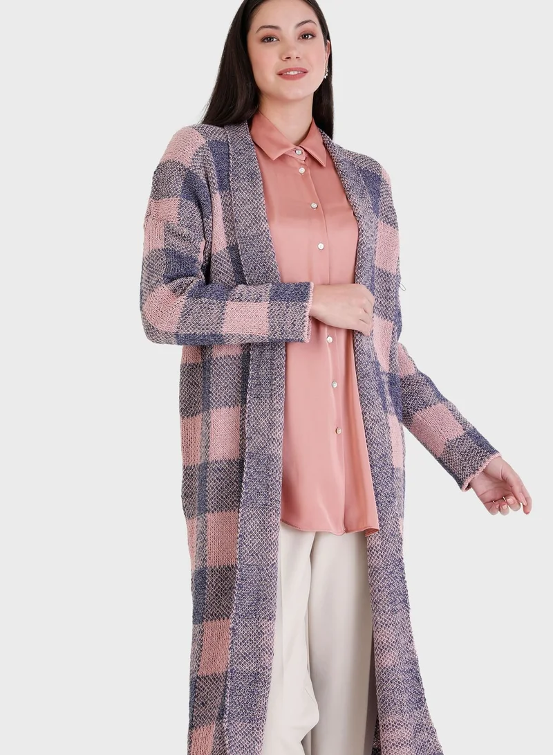 Tavin by Modanisa Checked Longline Cardigan