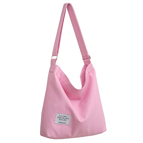 Covelin Women's Retro Large Size Canvas Shoulder Bag Hobo Crossbody Handbag Casual Tote Pink - Image 1