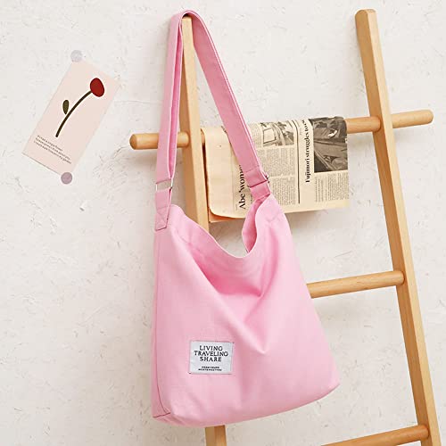 Covelin Women's Retro Large Size Canvas Shoulder Bag Hobo Crossbody Handbag Casual Tote Pink - Image 2