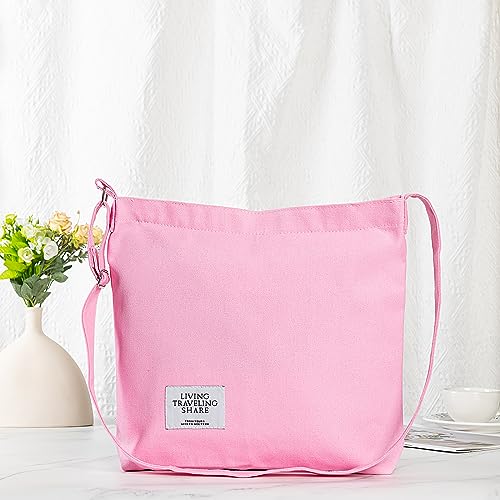 Covelin Women's Retro Large Size Canvas Shoulder Bag Hobo Crossbody Handbag Casual Tote Pink - Image 5