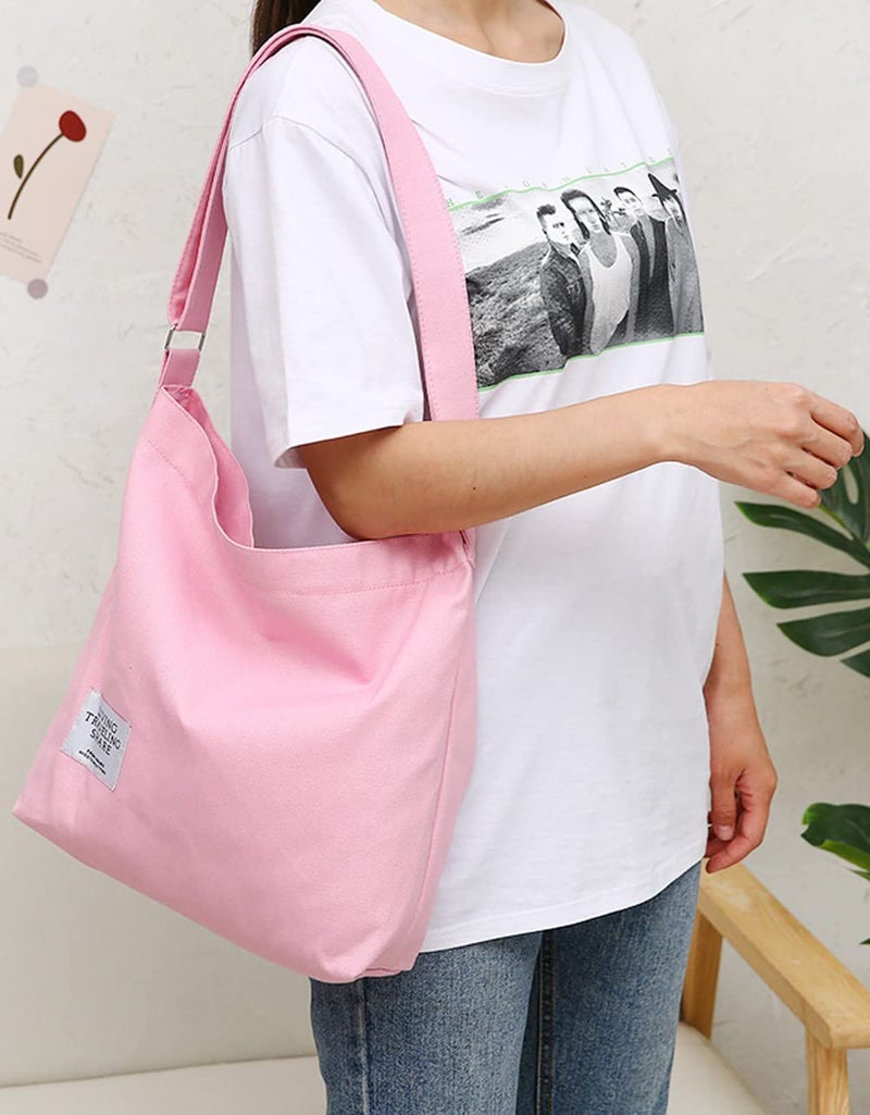 Covelin Women's Retro Large Size Canvas Shoulder Bag Hobo Crossbody Handbag Casual Tote Pink - Image 4