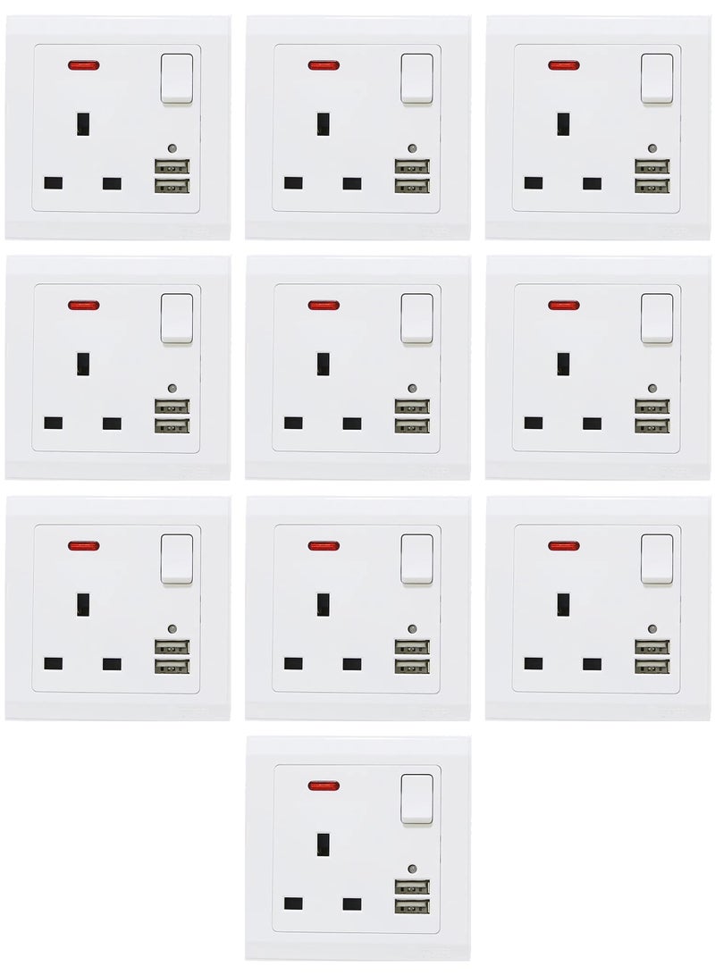 Norica Malaysian wall socket with two USB ports, white, 10 pieces - Image 1