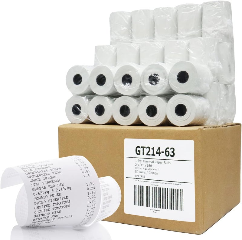 Gorilla Supply (50) Thermal Paper Rolls 2-1/4 X 63 Ingenico ICT 200 220 250 FD400 Vx520 - Image 1