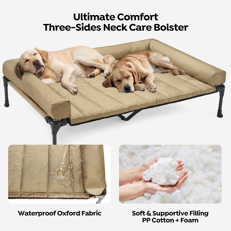 Veehoo Cooling Elevated Dog Bed Add Removable Waterproof Bolster Cushion Mat, Raised Pet Cot with Breathable Teslin Mesh, No-Slip Feet, Dog Couch Bed for Indoor Outdoor, 59x37.5inches, Beige, CWC2331B - Image 3