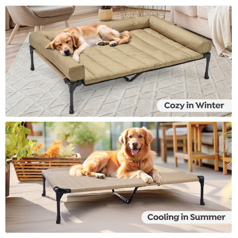 Veehoo Cooling Elevated Dog Bed Add Removable Waterproof Bolster Cushion Mat, Raised Pet Cot with Breathable Teslin Mesh, No-Slip Feet, Dog Couch Bed for Indoor Outdoor, 59x37.5inches, Beige, CWC2331B - Image 5