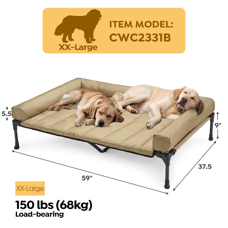 Veehoo Cooling Elevated Dog Bed Add Removable Waterproof Bolster Cushion Mat, Raised Pet Cot with Breathable Teslin Mesh, No-Slip Feet, Dog Couch Bed for Indoor Outdoor, 59x37.5inches, Beige, CWC2331B - Image 2