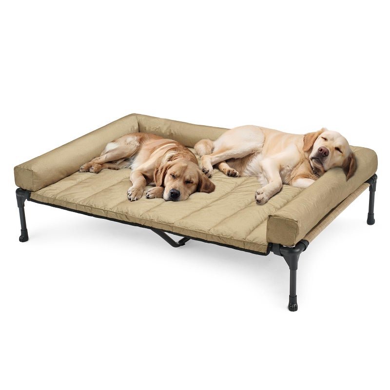 Veehoo Cooling Elevated Dog Bed Add Removable Waterproof Bolster Cushion Mat, Raised Pet Cot with Breathable Teslin Mesh, No-Slip Feet, Dog Couch Bed for Indoor Outdoor, 59x37.5inches, Beige, CWC2331B - Image 1