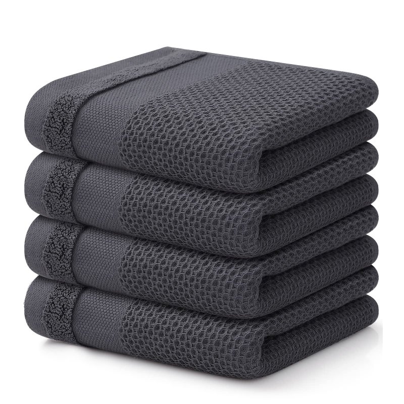 Homaxy 100% Cotton Waffle Weave Kitchen Towels  13 x 28 Inches Super Absorbent and Machine Washable Dish Towels for Drying Dishes  4-Packs  Dark Grey - Image 1