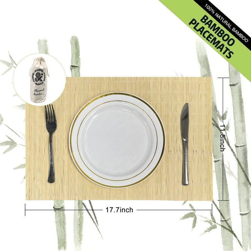 ANDSTAR Set of 12 Pcs Bamboo Placemats Natural Anti-Slip Bamboo Placemats Washable Heat-Resistant Table Mats for Dining Room and Kitchen(Natural 4pcs Brown 4pcs Black 4pcs) - Image 3