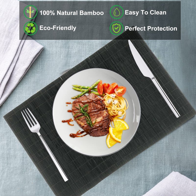 ANDSTAR Set of 12 Pcs Bamboo Placemats Natural Anti-Slip Bamboo Placemats Washable Heat-Resistant Table Mats for Dining Room and Kitchen(Natural 4pcs Brown 4pcs Black 4pcs) - Image 4