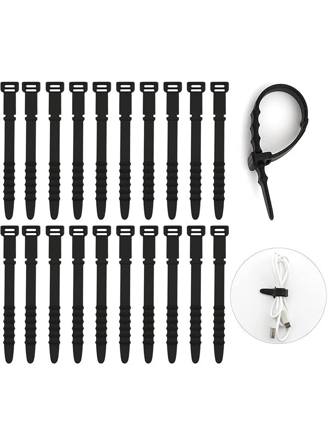إيروريكس أربطة كابلات من السيليكون قابلة لإعادة الاستخدام، 40 قطعة، مادة السيليكون، تصميم بخمس فتحات، حجم قابل للتعديل، أداة ناعمة وعملية ومحمولة، مناسبة لكابل سماعة الرأس وكابل التلفزيون وكابل الكمبيوتر - Image 1
