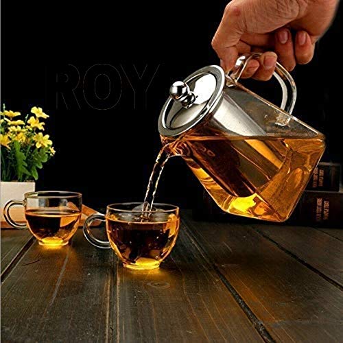 ZROY ENTERPRISE Borosilicate Glass Tea Pot with Heat Resistant Stainless Steel Infuser Perfect for Tea and Coffee Maker, Clear Glass Kettle (550 ML, Square Kettle) - Image 2
